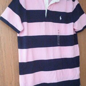 Mens Pink and Blue Stripe Polo Shirt